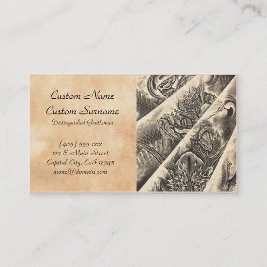 クールでクラシックなヴィンテージの日本の鬼インク入れ墨 名刺 (正面)