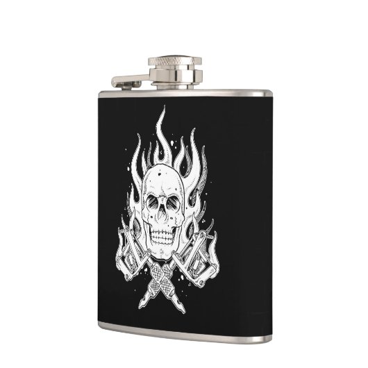 クールでクラシックな白黒の入れ墨のスカルの炎用具 フラスク (左)