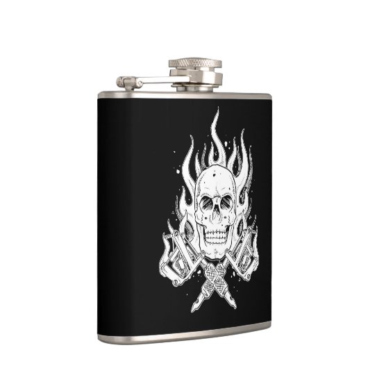 クールでクラシックな白黒の入れ墨のスカルの炎用具 フラスク (右)