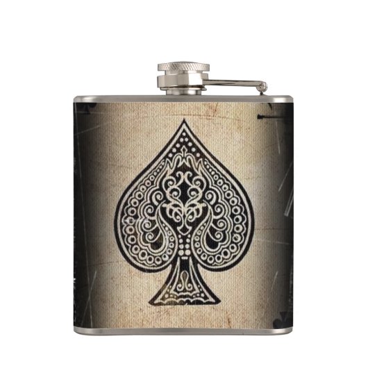 クールでグランジなレトロの芸術的なトランプのポーカーのエースのアルコール飲料のフラスコ フラスク (裏面)