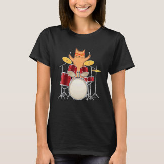 クールでグルーヴィーなヒッピー子猫のドラム演奏 I Tシャツ