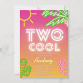 クールでトロピカルなピンクのネオンプールパーティー 招待状 (正面)