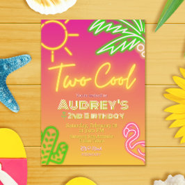 クールでトロピカルなピンクのネオンポンプールパーティーの招待状 招待状