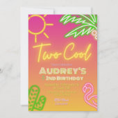 クールでトロピカルなピンクのネオンポンプールパーティーの招待状 招待状 (正面)