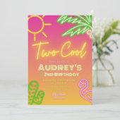 クールでトロピカルなピンクのネオンポンプールパーティーの招待状 招待状 (スタンド正面)