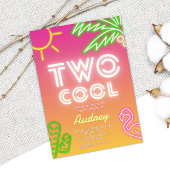 クールでトロピカルなピンクのネオンポンプールパーティー 招待状