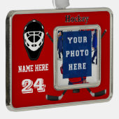 クールでパーソナライズなホッケーは写真を、2文字飾ります シルバープレートフレームオーナメント (右)
