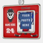 クールでパーソナライズなホッケーは写真を、2文字飾ります シルバープレートフレームオーナメント (左)