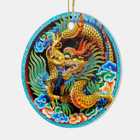 クールで中国のでカラフルなドラゴンのはすの花の芸術 セラミックオーナメント (左)