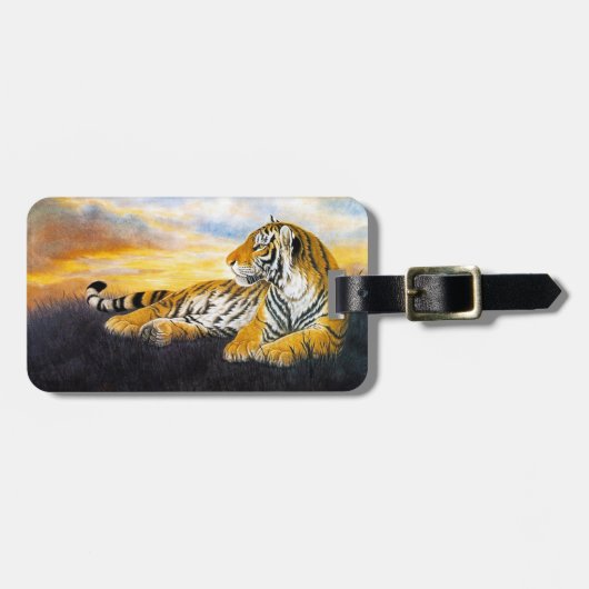 クールで中国ので柔らかいトラの残りの日没草原の芸術 ラゲッジタグ (正面横)