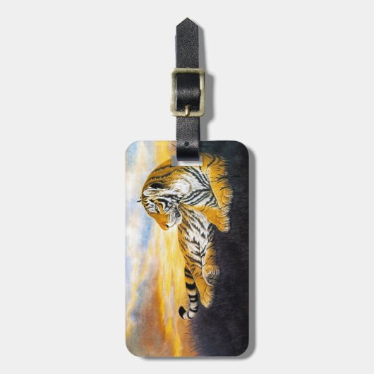 クールで中国ので柔らかいトラの残りの日没草原の芸術 ラゲッジタグ (正面縦)
