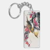クールで中国ので美しい茶色の鳥の赤の桜 キーホルダー (正面左)