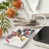 クールで中国ので美しい茶色の鳥の赤の桜 キーホルダー (正面右)