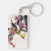クールで中国ので美しい茶色の鳥の赤の桜 キーホルダー (裏面)