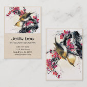 クールで中国ので美しい茶色の鳥の赤の桜 名刺 (正面/裏面)