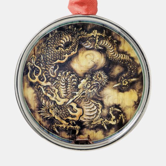 クールで伝統的な日本の東洋のドラゴン木芸術 メタルオーナメント (正面)