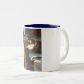 クールで伝統的な日本のwoodprintのクラシックの芸者 ツートーンマグカップ (正面右)