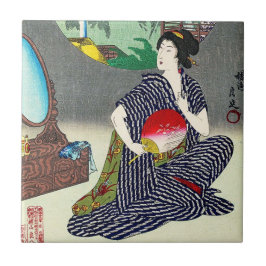 クールで伝統的な日本のwoodprintの芸者の芸術 タイル