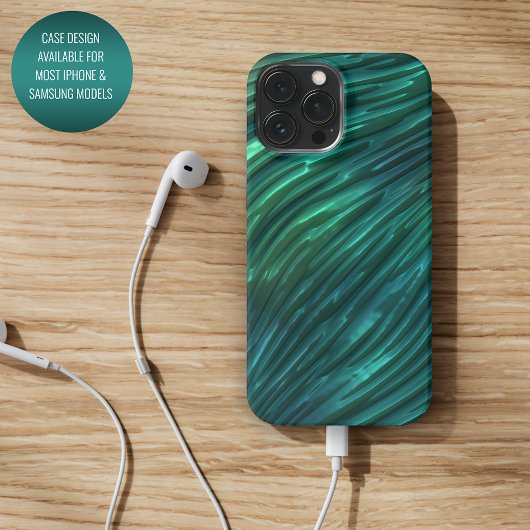 クールで個性的なダークティールブルーとグリーンの3Dアートパターン iPhoneケース
