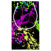 クールで抽象的なレトロの虹のペンキの（ばちゃばちゃ）跳ねるの黒 スモールペーパーバッグ (裏面)