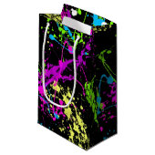 クールで抽象的なレトロの虹のペンキの(ばちゃばちゃ)跳ねるの黒 スモールペーパーバッグ (正面アングル)