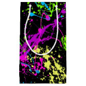 クールで抽象的なレトロの虹のペンキの（ばちゃばちゃ）跳ねるの黒 スモールペーパーバッグ (正面)