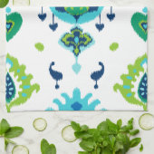 クールで明るく青および緑の種族のイカットのプリント キッチンタオル (折り畳み)