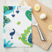クールで明るく青および緑の種族のイカットのプリント キッチンタオル (四つ折り)