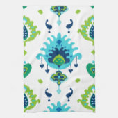 クールで明るく青および緑の種族のイカットのプリント キッチンタオル (縦)