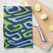 クールで暗い濃紺および緑の種族のイカットは印刷します キッチンタオル (四つ折り)