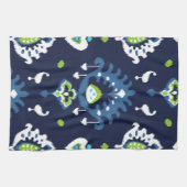 クールで暗い濃紺および緑の種族のイカットは印刷します キッチンタオル (横)