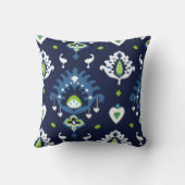 クールで暗い濃紺および緑の種族のイカットは印刷します クッション (裏面)