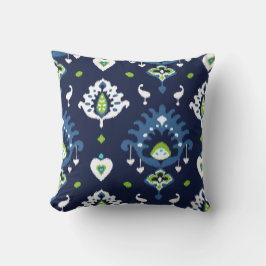 クールで暗い濃紺および緑の種族のイカットは印刷します クッション