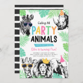 クールで楽しいパーティーアニマルズの誕生日パーティーへの招待状 招待状 (正面/裏面)