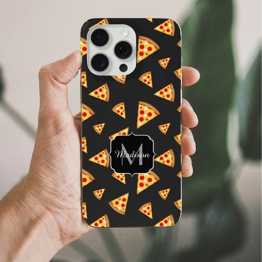 クールで楽しいピザスライス柄のカスタムモノグラム iPhoneケース