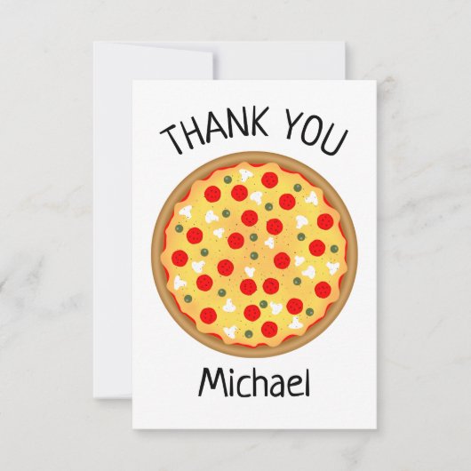 クールで楽しいピザパーティーの子供の誕生日 サンキューカード (正面)