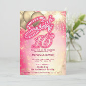 クールで楽しいピンクのネオン風船スパーク花火 招待状 (スタンド正面)