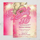 クールで楽しいピンクのネオン風船スパーク花火 招待状 (正面/裏面)