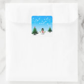 クールで楽しい雪だるま スパークリー クリスマスツリー 青 スクエアシール (バッグ)