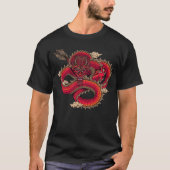 クールで激しいレッドドラゴンのアート Tシャツ (正面)