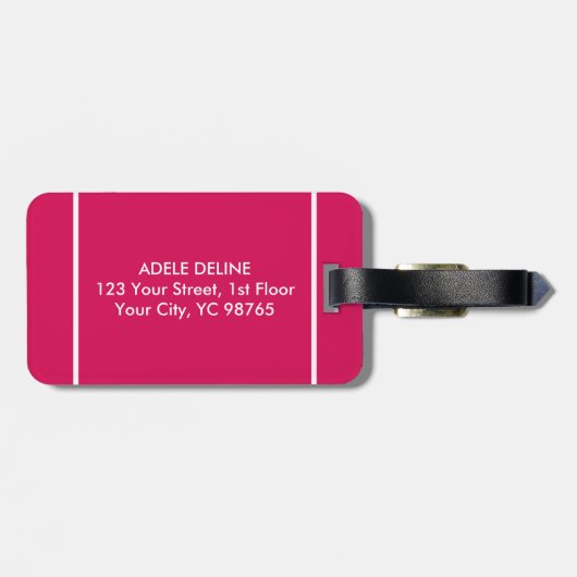 クールで粋でガーリーなピンクの白くストライプのなモノグラム ラゲッジタグ (裏面横)