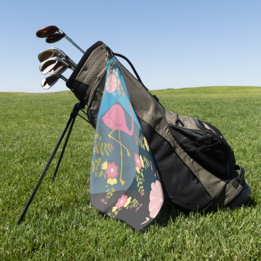 クールで粋でシックでかわいいピンクのガーリーな花のフラミンゴ ゴルフタオル (グリーン)