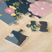 クールで粋でシックでかわいいピンクのガーリーな花のフラミンゴ ジグソーパズル (側面)