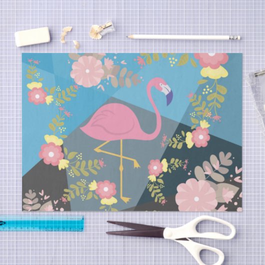 クールで粋でシックでかわいいピンクのガーリーな花のフラミンゴ 薄葉紙 (クラフト)