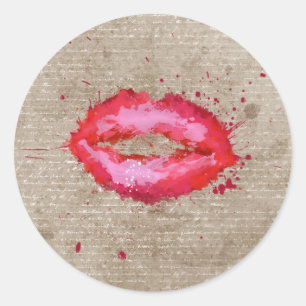 クールで粋なヴィンテージの水彩画の唇の（ばちゃばちゃ）跳ねる ラウンドシール