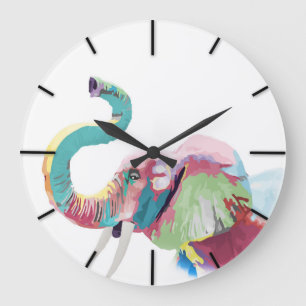 クールで素晴らしく粋で多彩で鮮やかな象 ラージ壁時計