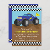 クールで青いモンスタートラックの誕生会 招待状 (正面/裏面)
