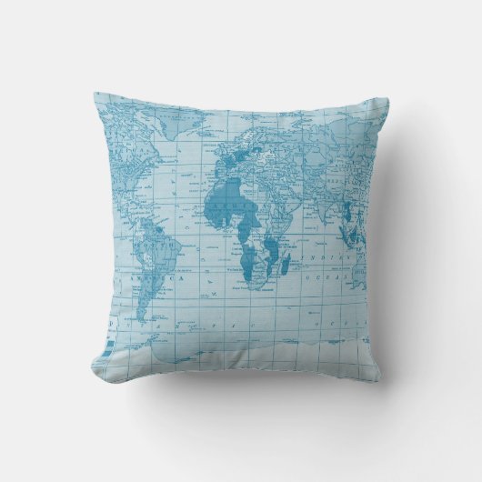 クールで青い世界地図の枕 クッション (正面)
