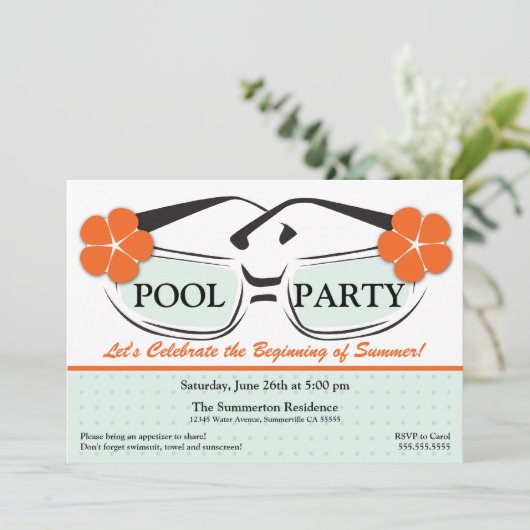 クールで青およびオレンジ夏のサングラスの招待状 招待状 (スタンド正面)