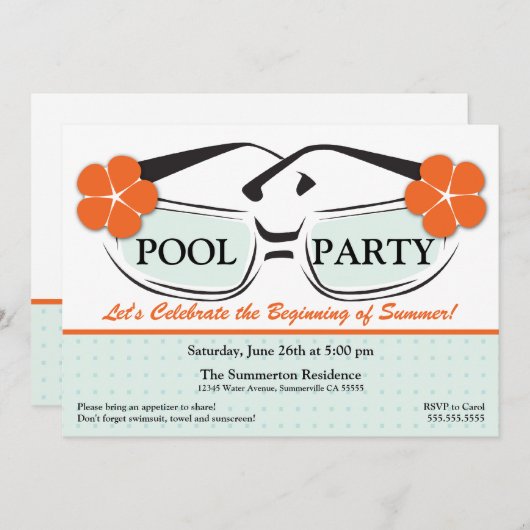 クールで青およびオレンジ夏のサングラスの招待状 招待状 (正面/裏面)